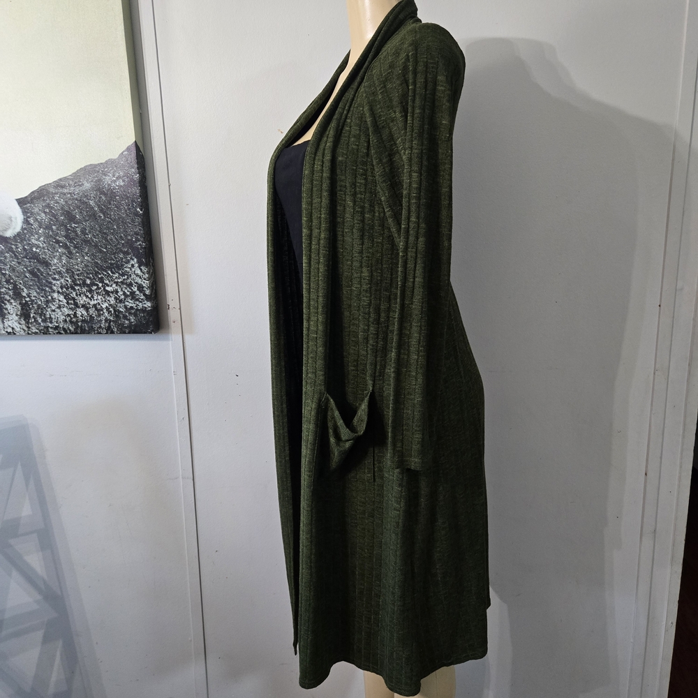 Lisa Rinna Collection Olive Open Front Cardigan - Picture 2 of 8